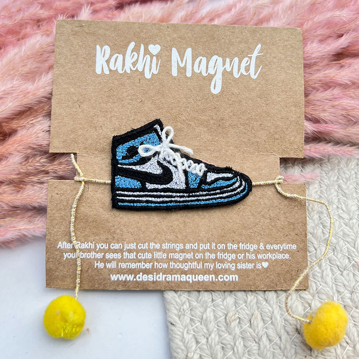 Handmade Reusable Shoe Pom Pom Felt Rakhi For Brother - Front View on Packaging