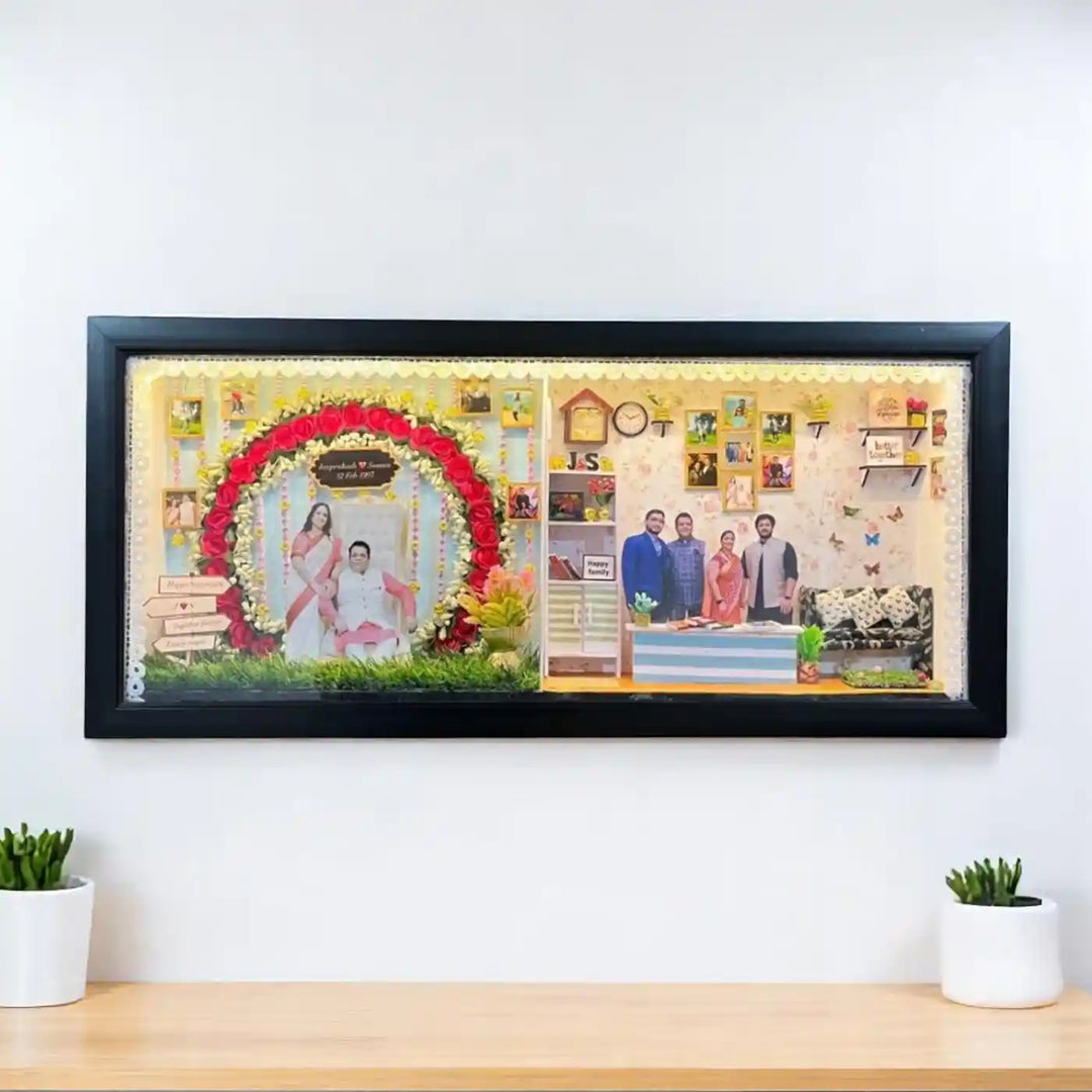 Photo Personalized Handmade Two Partition Design Anniversary MDF Wood Decorative Plaque With Lights