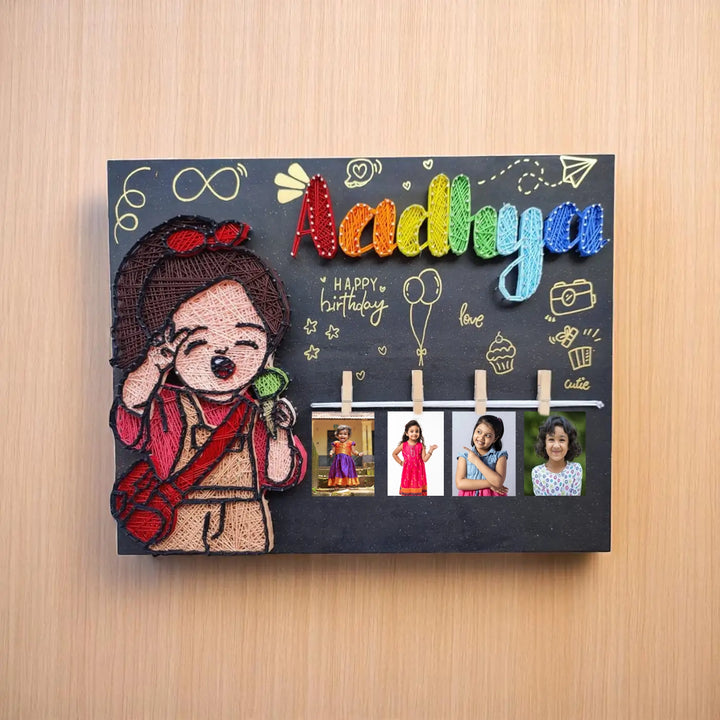 Photo Personalized Handmade String Art Cute Girl Theme MDF Wood Name Plate
