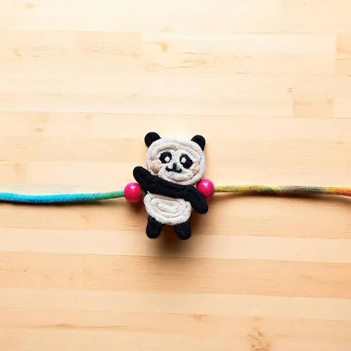 Handmade Dori Work Cute Panda Kids Rakhi With Roli Chawal - Front View