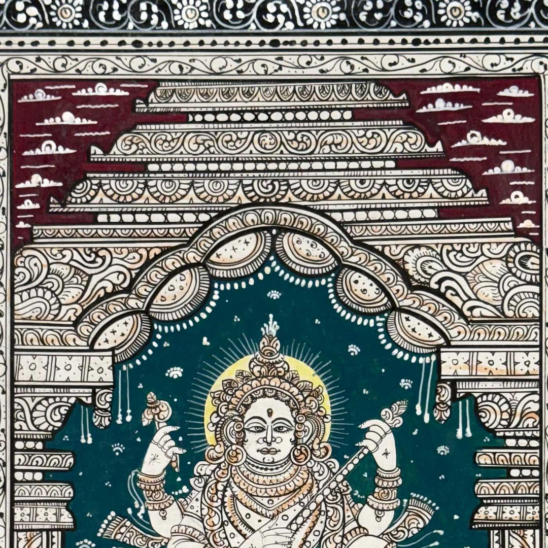 19 X 13 Inch | Handmade Canvas Saraswathi Painting