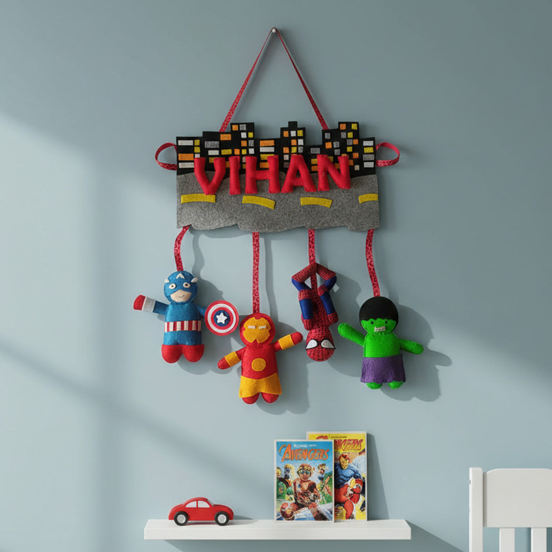 Personalized Handmade Avengers City Felt Name Plate
