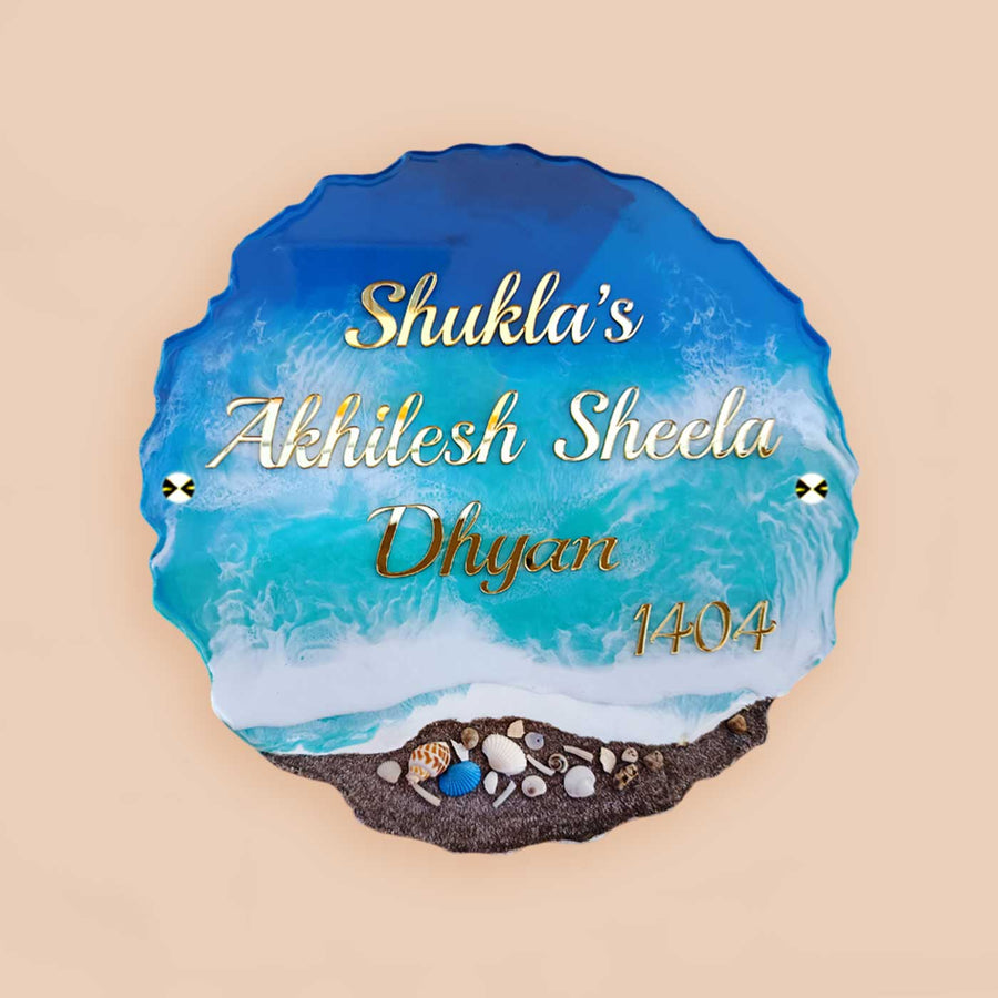 Personalized Beach Theme Resin And Acrylic Waterproof Name Plate - Front View with Name Personalization