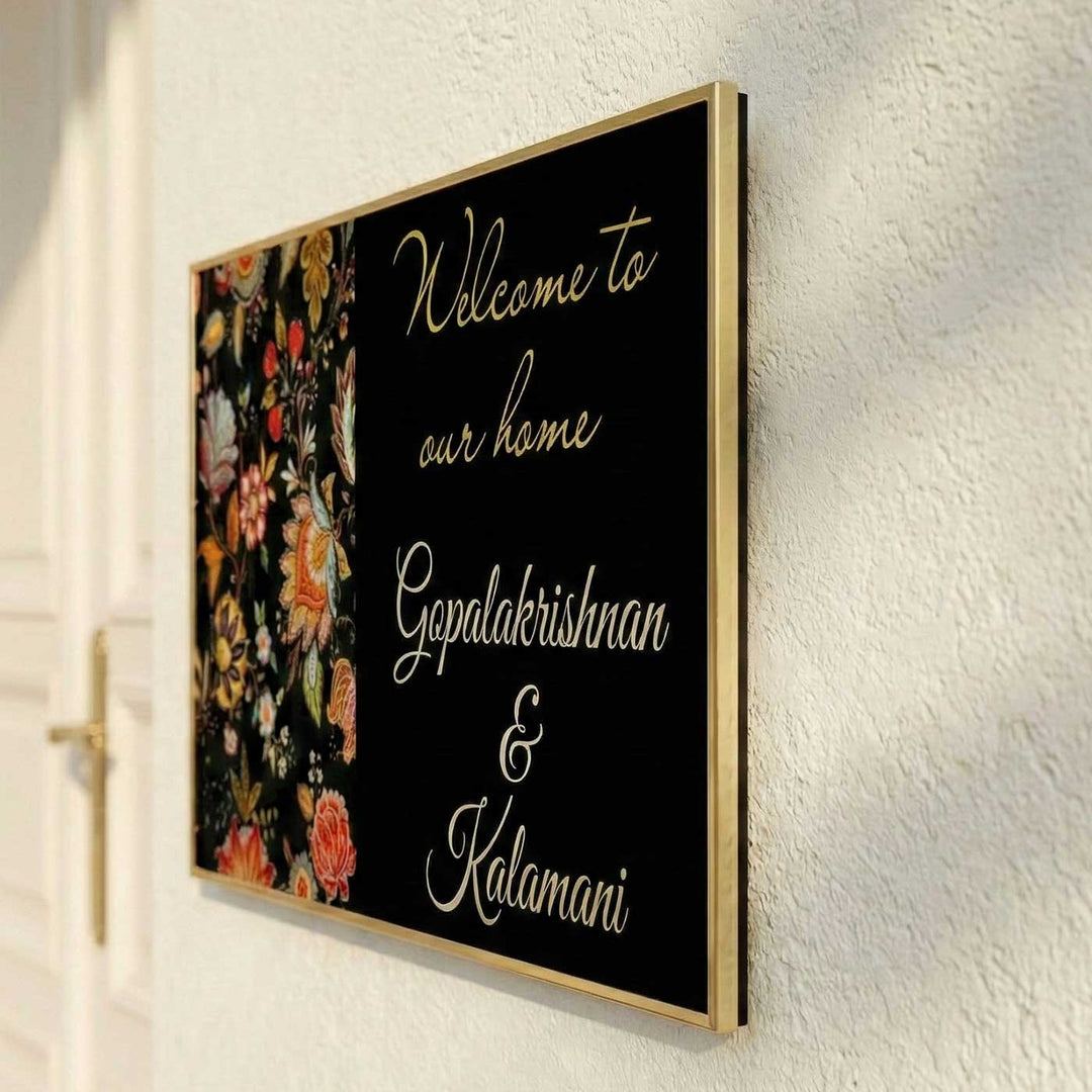 Black Floral Personalized Printed Rectangle Resin Name Plate
