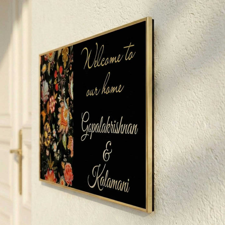 Black Floral Personalized Printed Rectangle Resin Name Plate