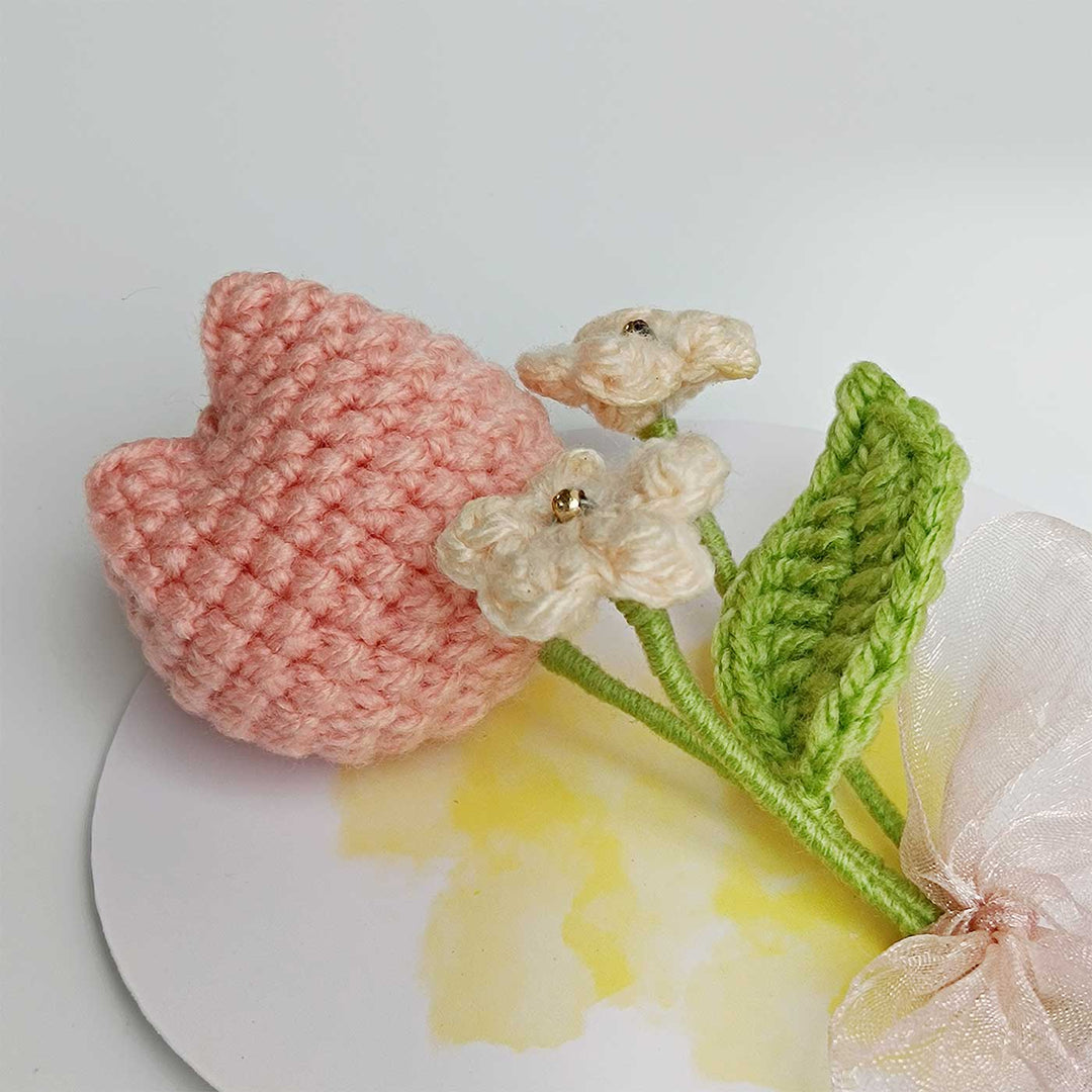 Handmade Crochet 3D Peach Tulip Greeting Card