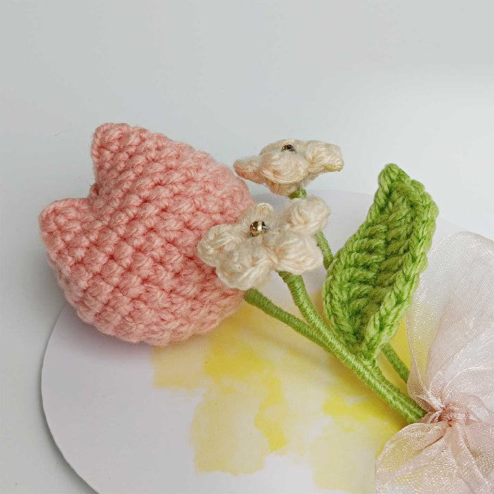 Handmade Crochet 3D Peach Tulip Greeting Card