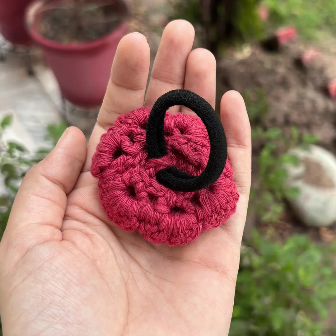 Handmade Crochet Rose Design Cotton Hair Tie