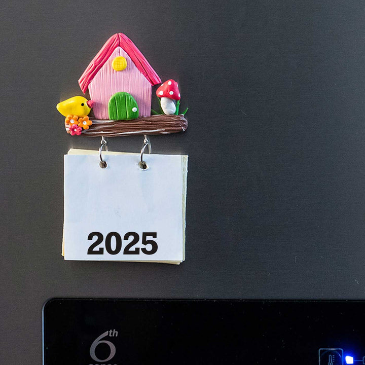 Pink Birdhouse 2026 Clay Calendar Magnet
