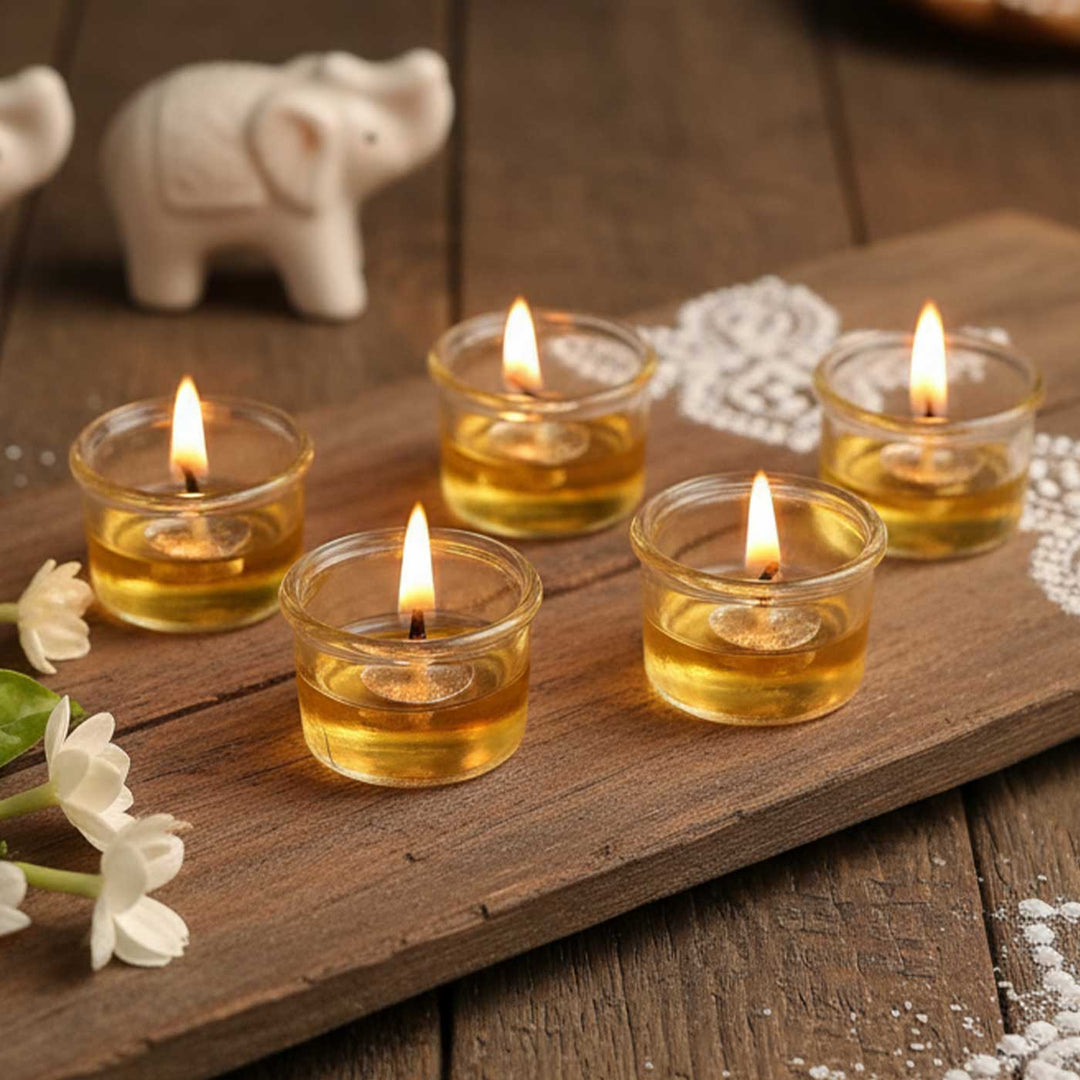 6 Pc | Noore Design Glass Diyas