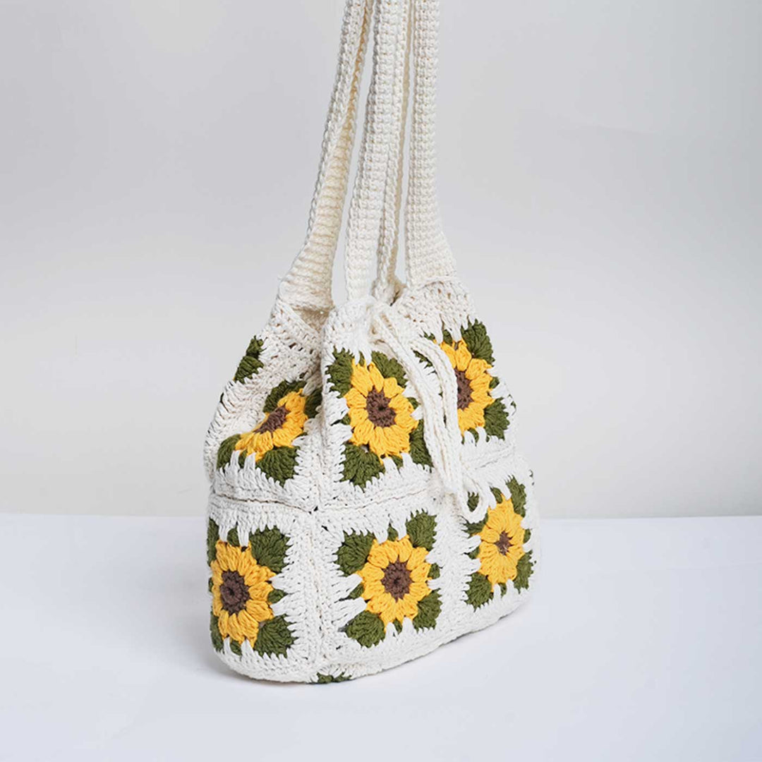 Handmade Crochet Sunflower Design Cotton Handbag