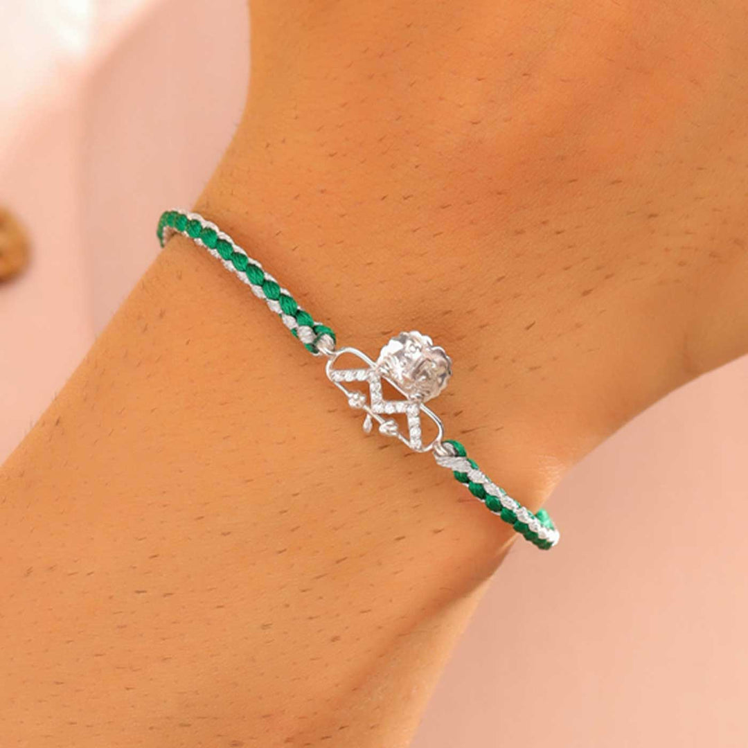 Handmade Lion Design Silver Rakhi For Brother - Worn on Wrist Display