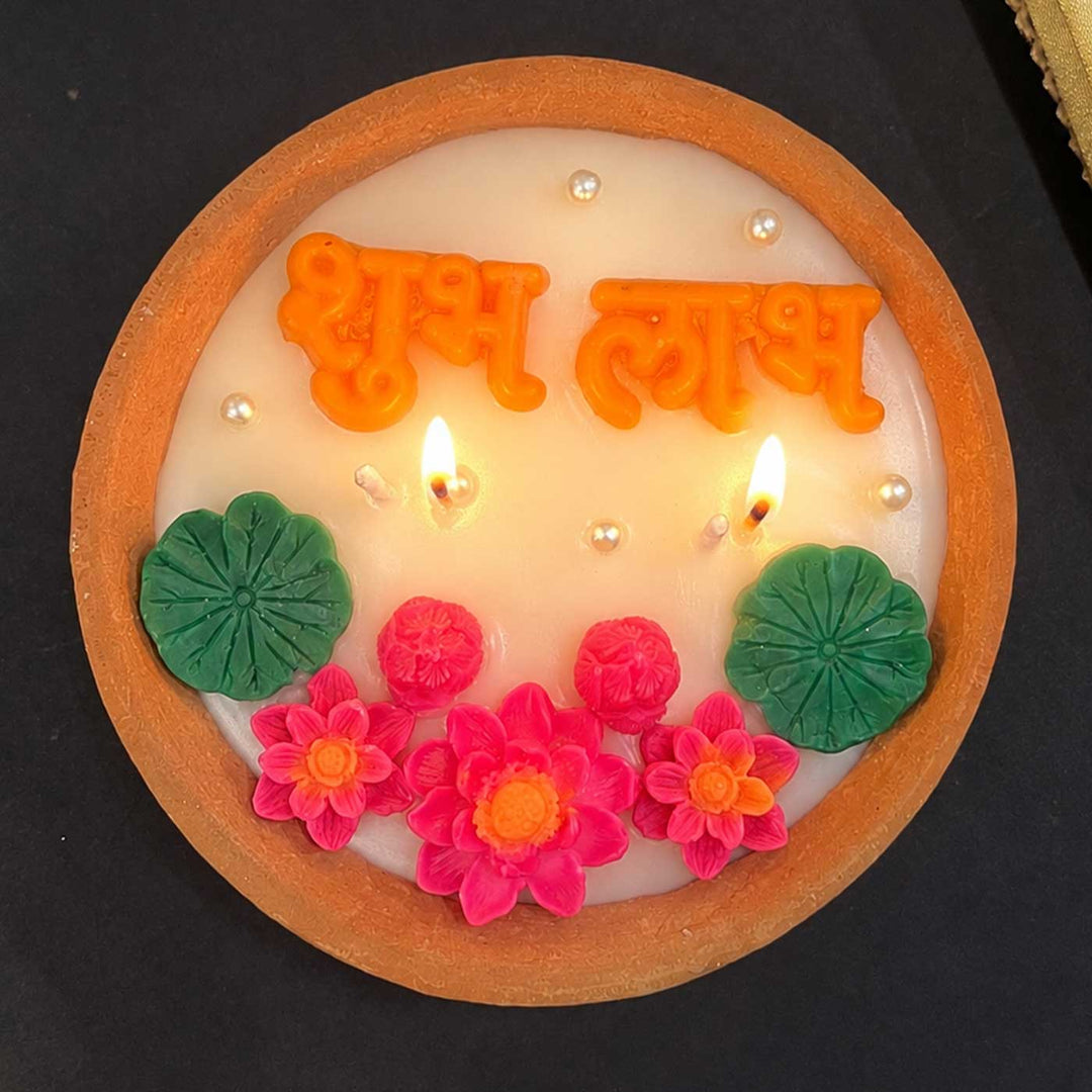 Handmade Shubh Labh Terracotta Urli Soy Wax Candle
