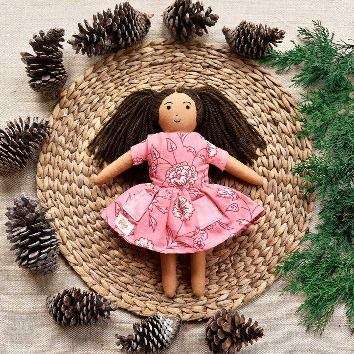 Nilah's (Younger Sister) Mira In Classic Dress | Soft Hand-Stitched Sustainable Indian Play Doll