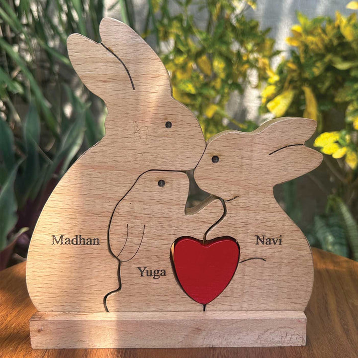 Personalized Rabbit Family Of 3 Wooden Figurine