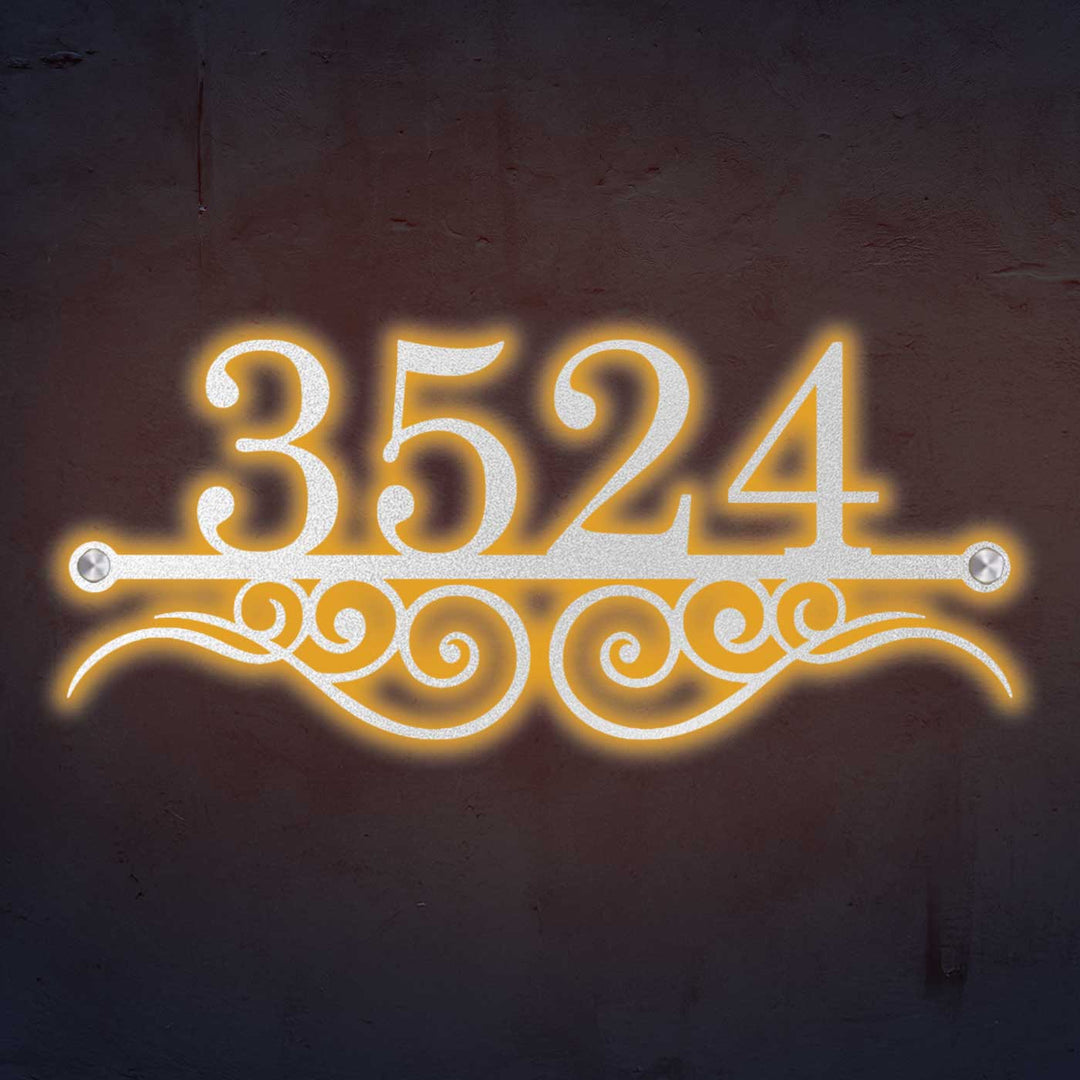 Personalized Laser Cut Elegant Design Steel Name Plate 20 - Front View Illuminated Wall Display