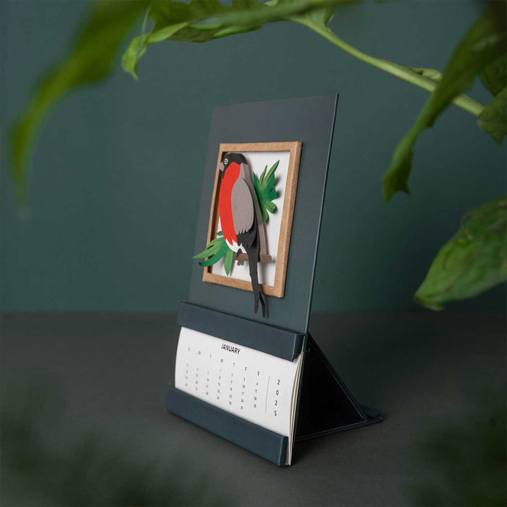 Handmade 3D Bullfinch Bird 2026 Desk Calendar