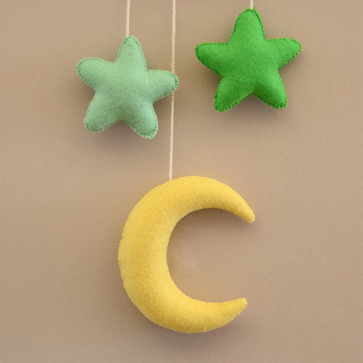 Personalized Space Voyager Theme Round Felt Kids Nameplate - Hanging Display Showing Front View