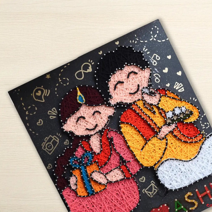 Personalized Handmade String Art Festive Theme Siblings Illustration Mdf Wood Decorative Plaque