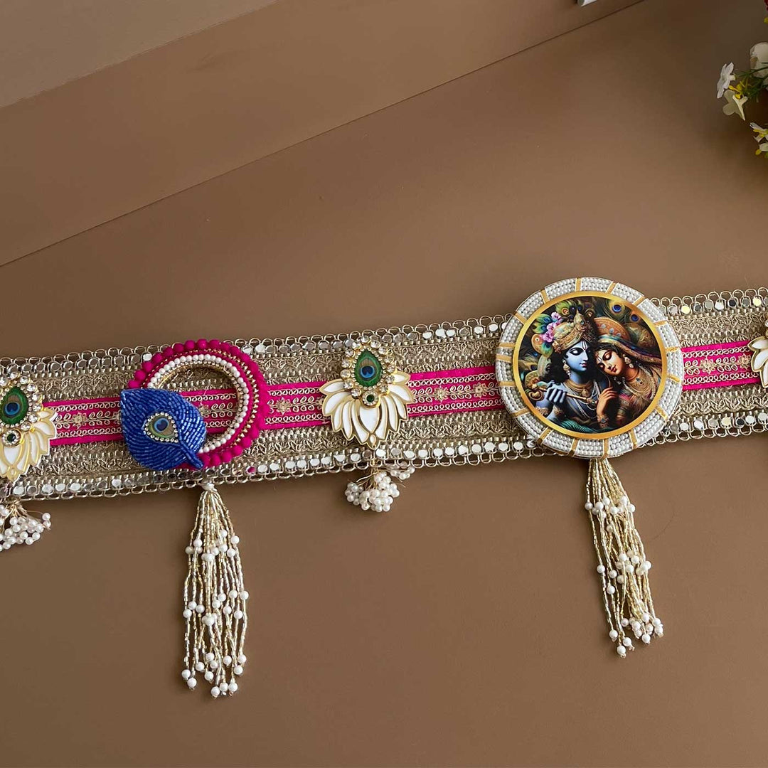 40 In | Handmade Mirror Work Radha Krishna Design Jute Toran