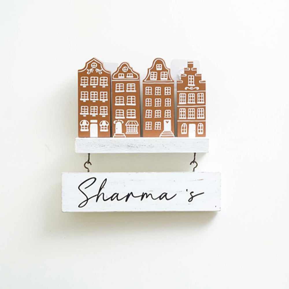 Personalized Miniature Skyline Wooden Name Plate - Front View Hanging Personalized Sign