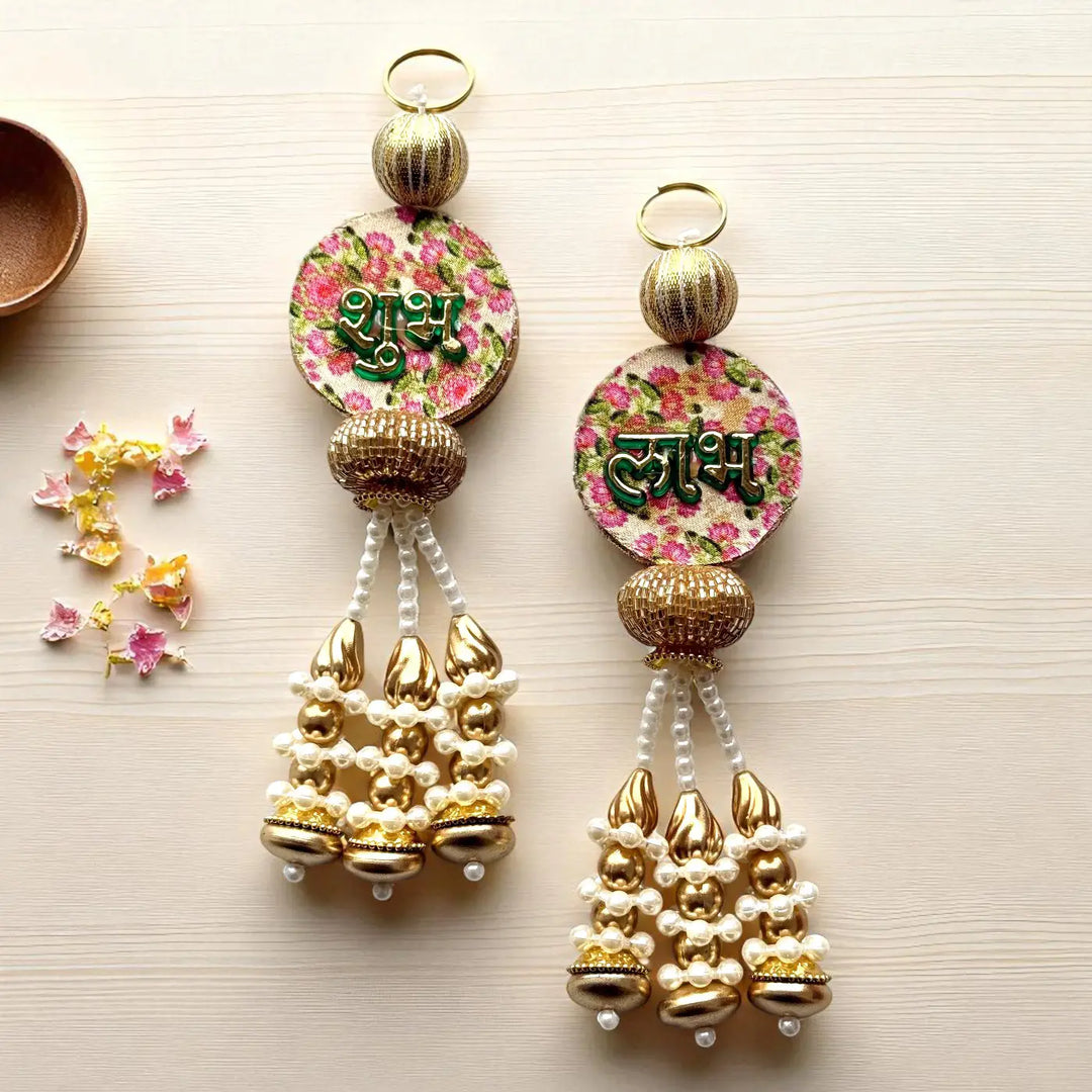 2 Pc | Handmade Beaded Floral Shubh Labh Hangings