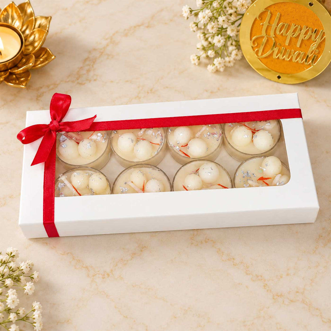 8 pc | Handmade Rasgulla Kesar Pista Scented Soy Wax Tealight Candle