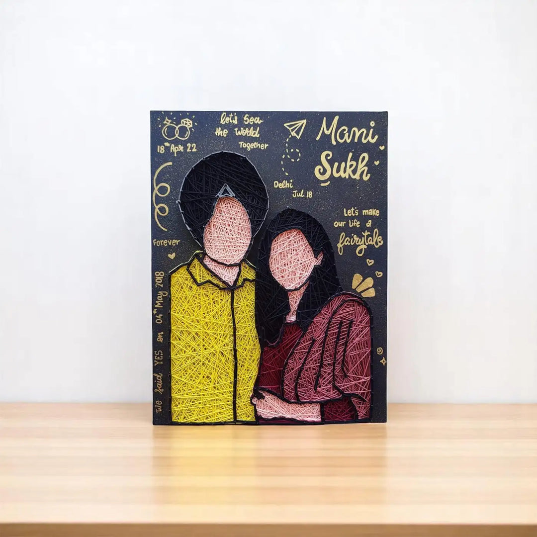 Photo Personalized Handmade String Art Punjabi Couples Theme MDF Wood Decorative Plaque