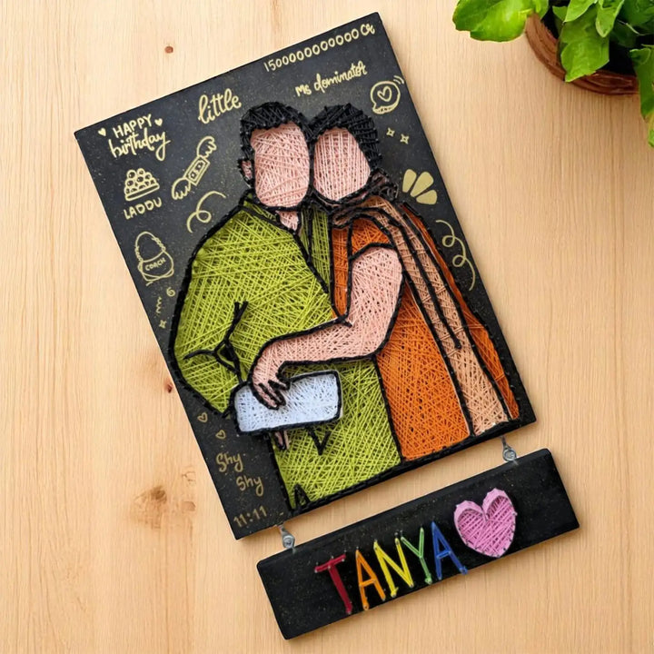 Photo Personalized Handmade String Art Couple Theme MDF Wood Name Plate