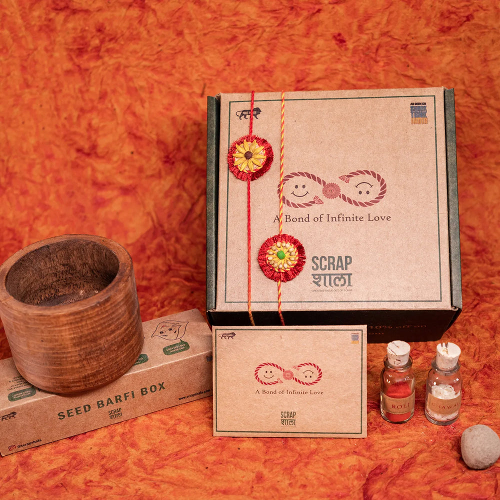 Akkad Bakkad Plantable Handmade Cork Rakhi Hamper With Roli Chawal 1 - Packaging and Accessories Display