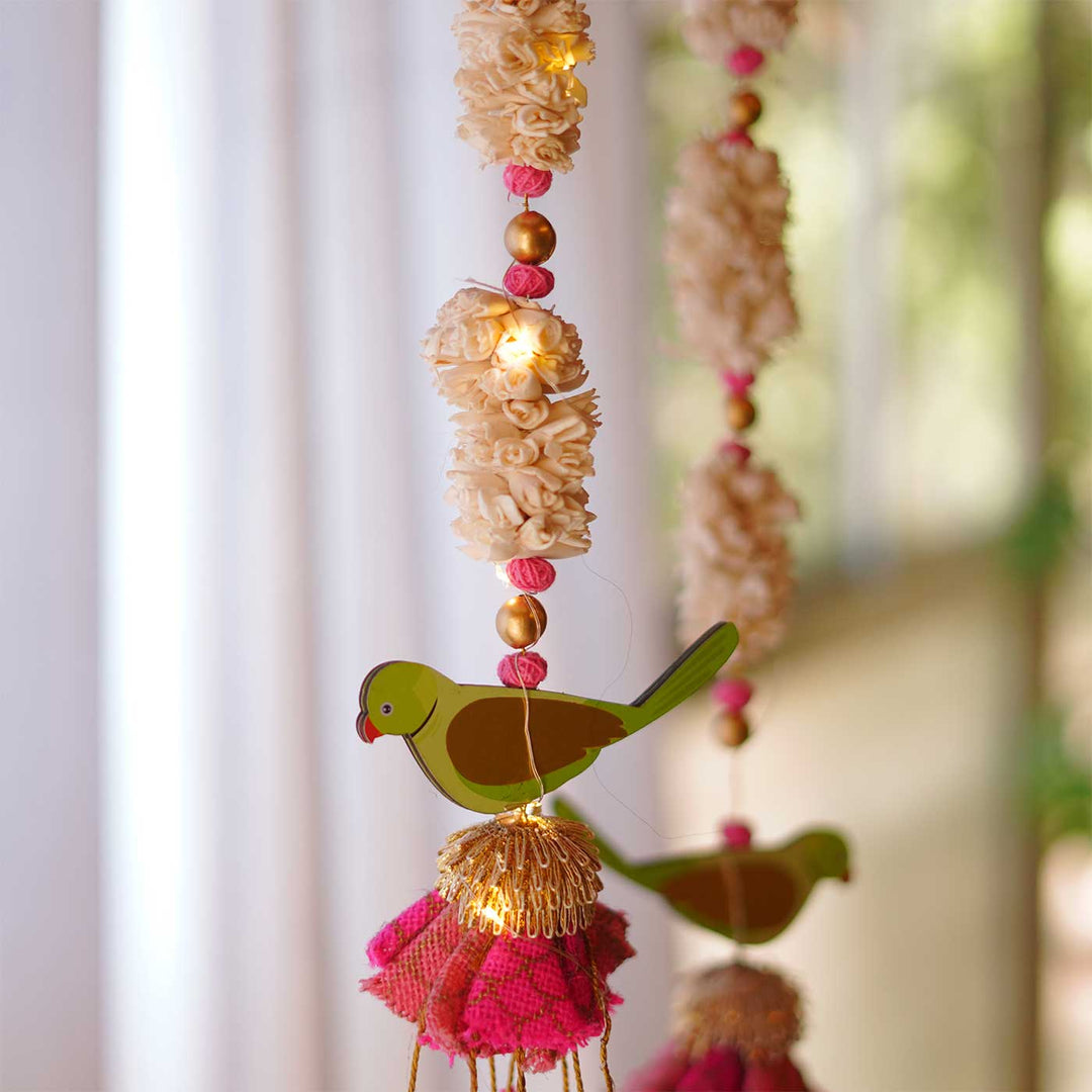 2 Pc | Handmade Parandi Parrot Jute Wall Hanging Strings With LED Lights & Shola Accents