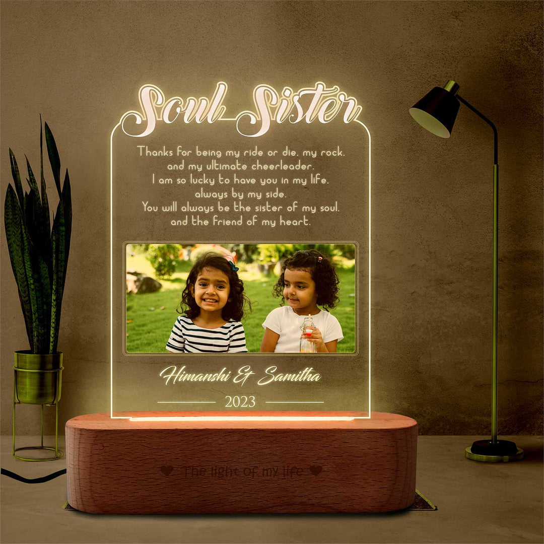 Photo Personalized Engraved Soul Sister Acrylic Table Lamp