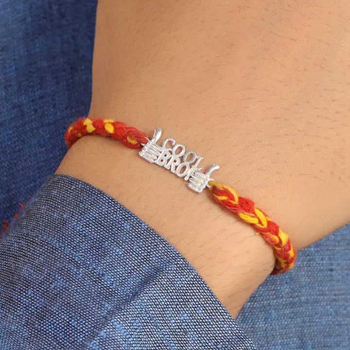 Handmade Cool Bro Design Silver Rakhi For Brother - Worn on Wrist