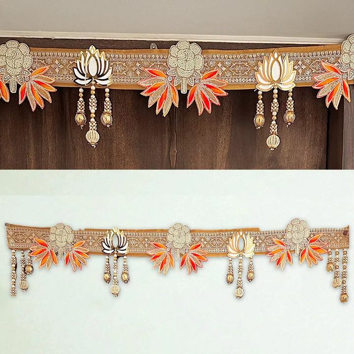 38 In | Handmade Decorative White Rose & Orange Flower Toran