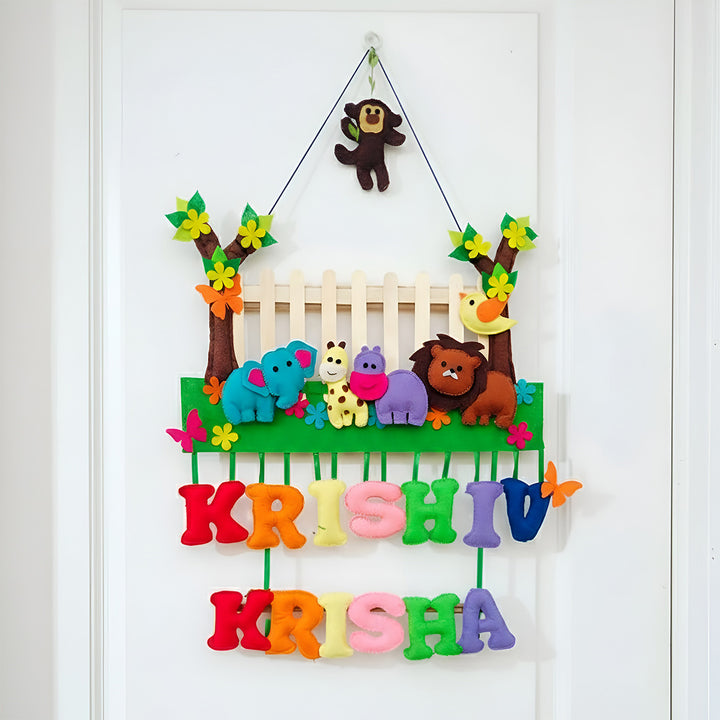 Personalized Jungle Theme With Fencing Felt Kids Name Plate