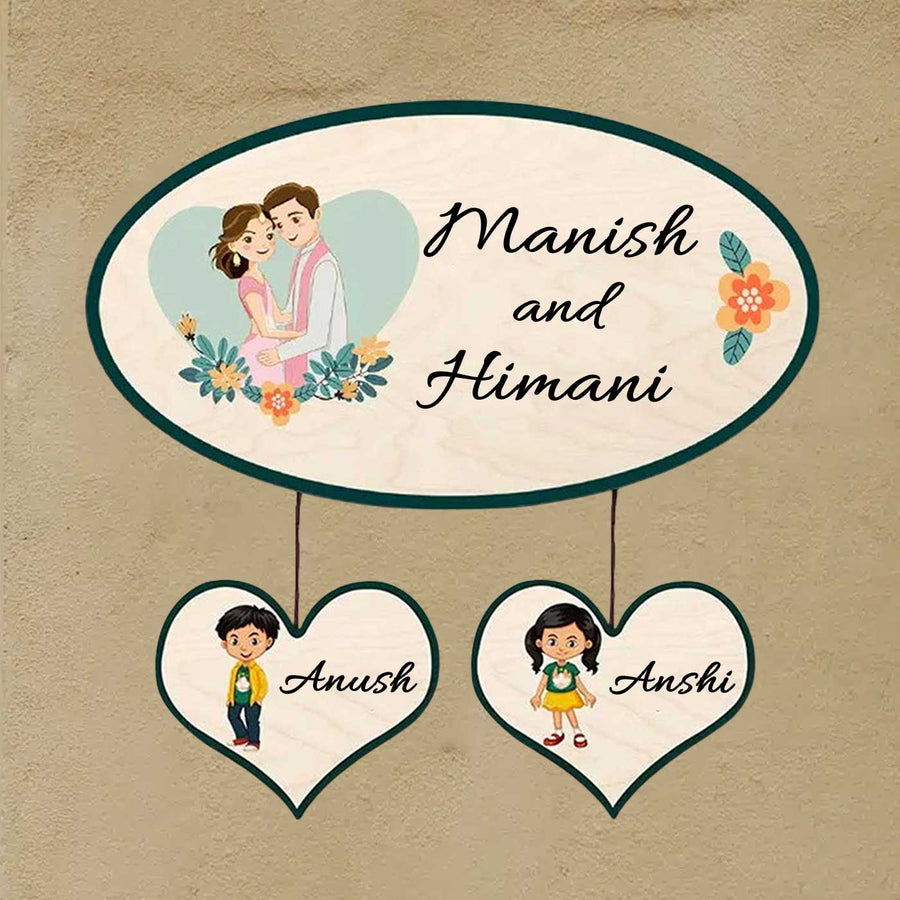 Printed Wooden Oval Character Nameplate For Family And Couples 1 - None (1)