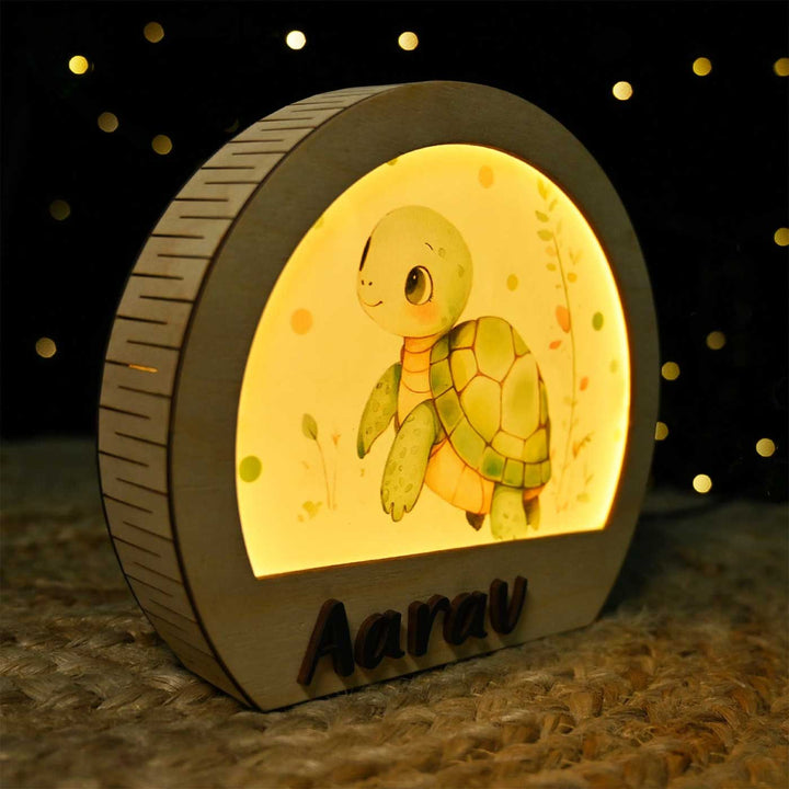 Personalized Turtle Theme Wooden Table Lamp For Kids With 3D Letters