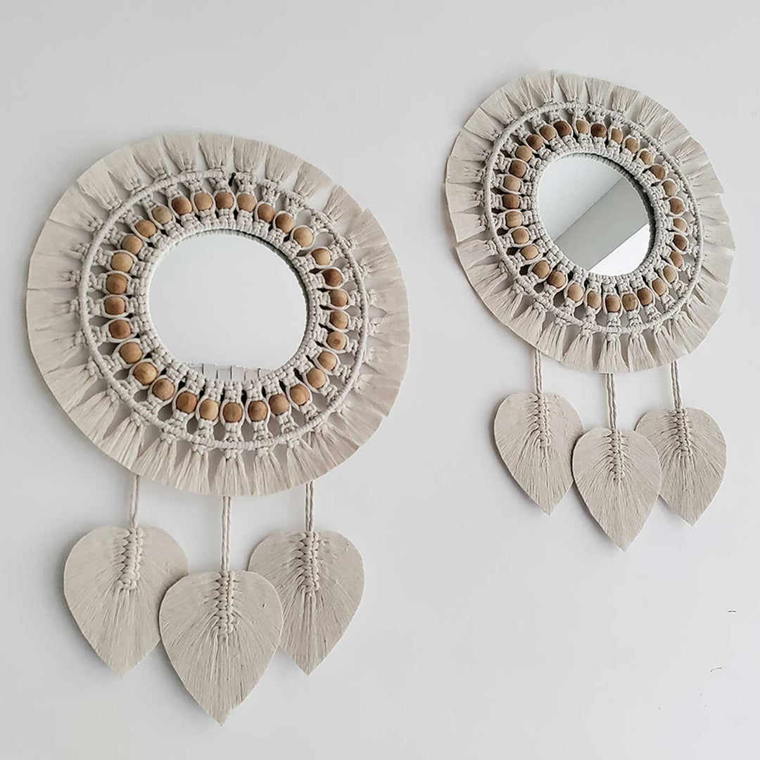 Handmade Macrame Mandala Design Mirror Cotton Wall Hanging