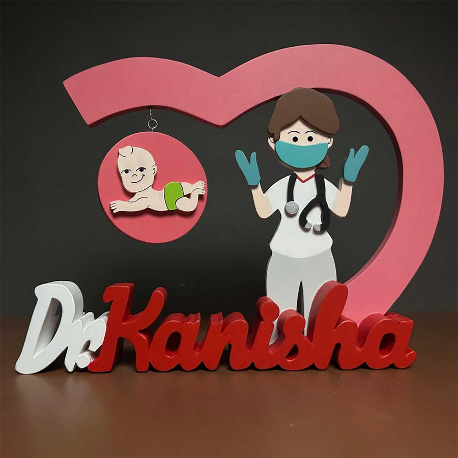 Personalized Pediatrician Mdf Wood Desk Name Plate - Front View with Name Personalization