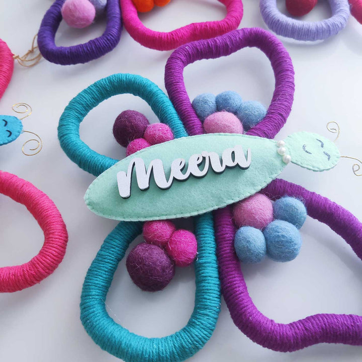 Personalized Handmade Macrame Butterfly Kids Name Plate With 3D Letters - Name Personalization Example Close-up