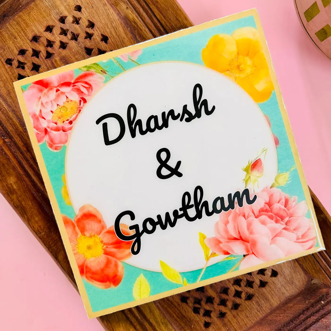 Multicolor Floral Personalized Printed Square Resin Name Plate