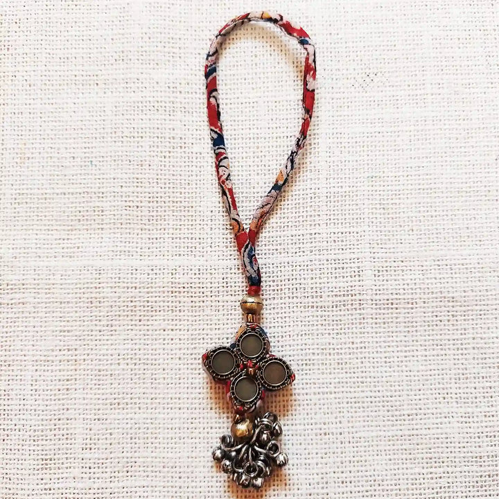 Handmade Dori Work Kalamkari Bhaiya Bhabhi Rakhi With Roli Chawal Set Of 2 - Charm Alone Front View