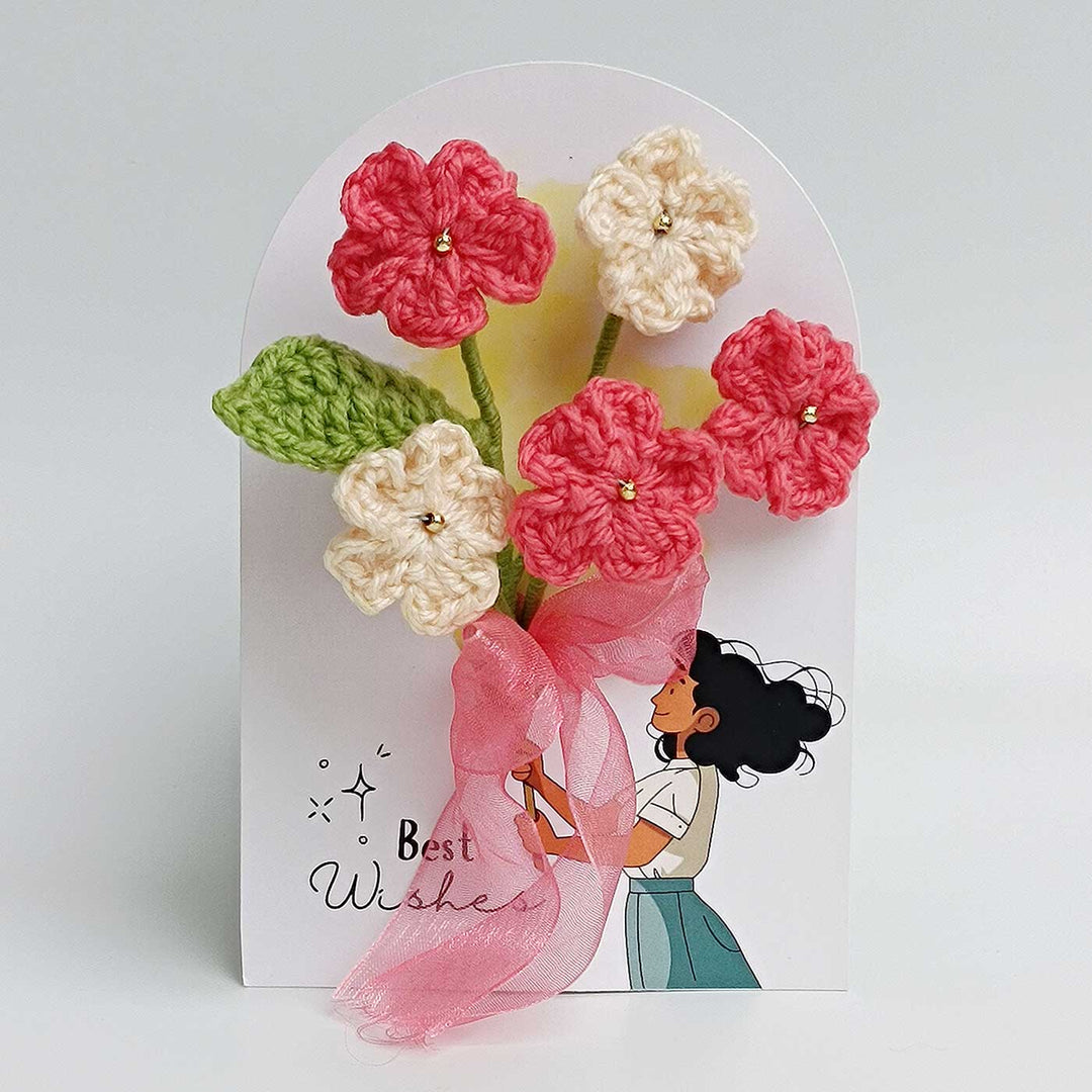 Handmade Crochet 3D Pink & White Floral Greeting Card