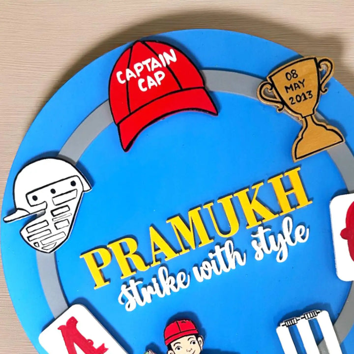 Personalized Cricket Theme MDF Wood Kids Name Plate