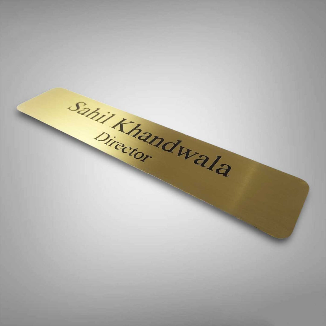 Personalized Weatherproof Sleek Gold Stainless Steel Name Plate - Angled Flat Surface Display