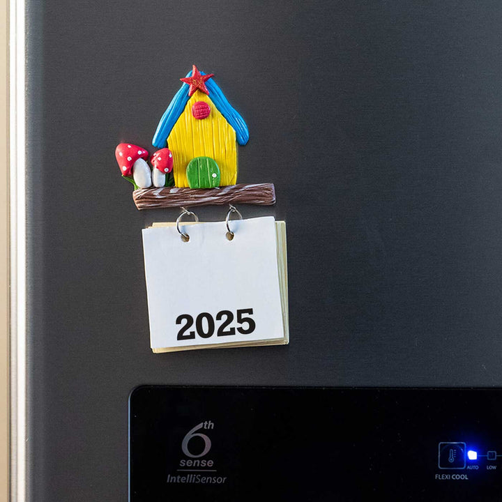 Yellow Birdhouse 2026 Clay Calendar Magnet