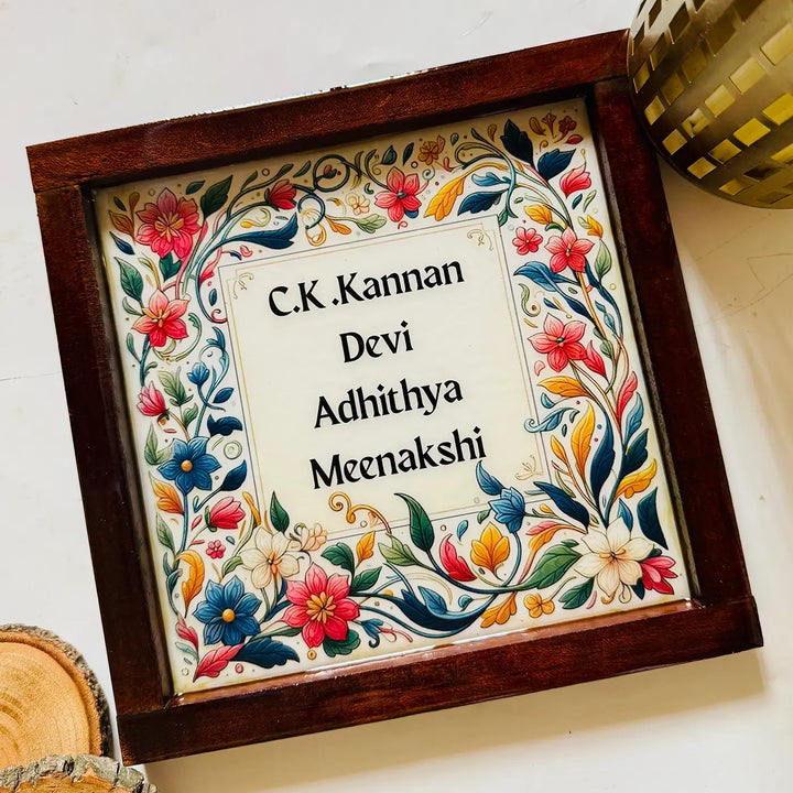 Multicolor Floral Personalized Framed Square Resin Name Plate