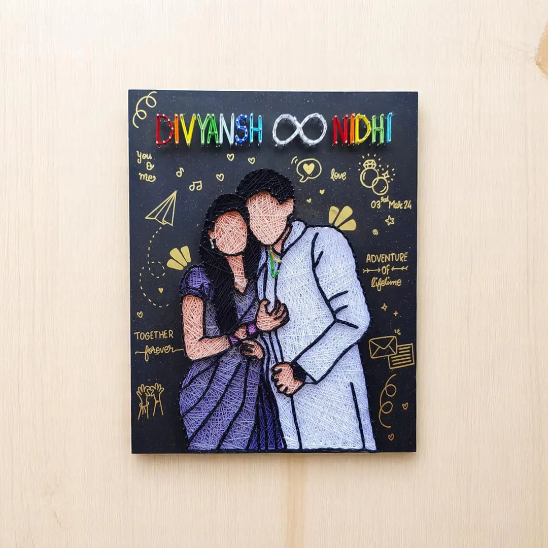 Photo Personalized Handmade String Art Couple Engagement Theme MDF Wood Name Plate