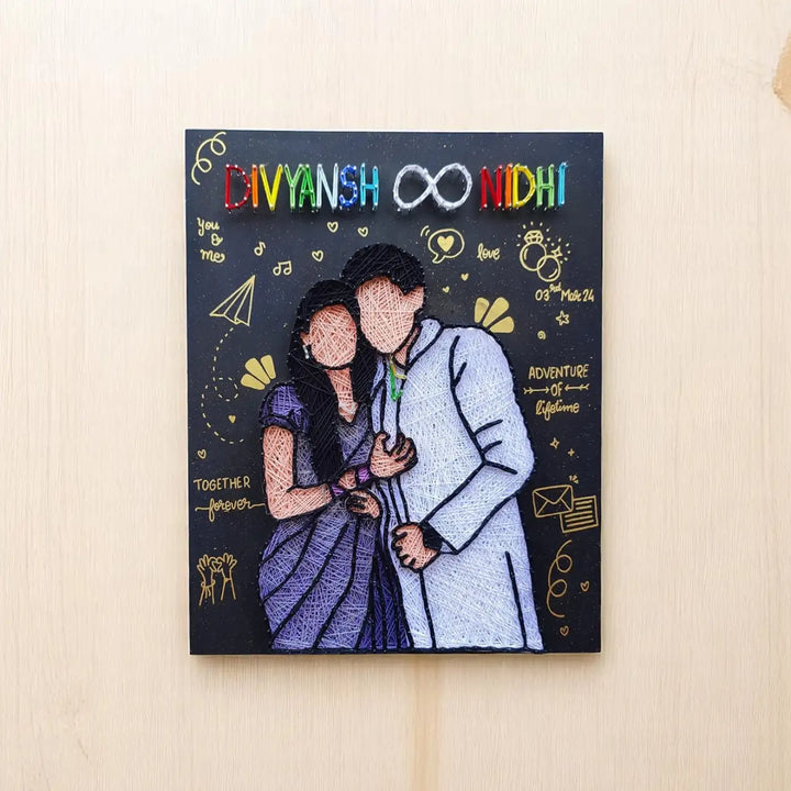 Photo Personalized Handmade String Art Couple Engagement Theme MDF Wood Name Plate