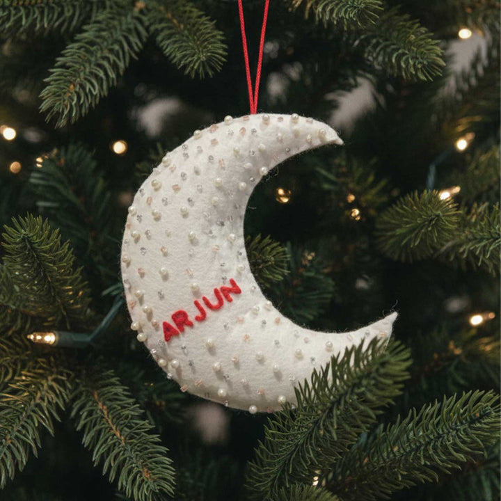 Personalized Handmade Felt Moon Christmas Ornament
